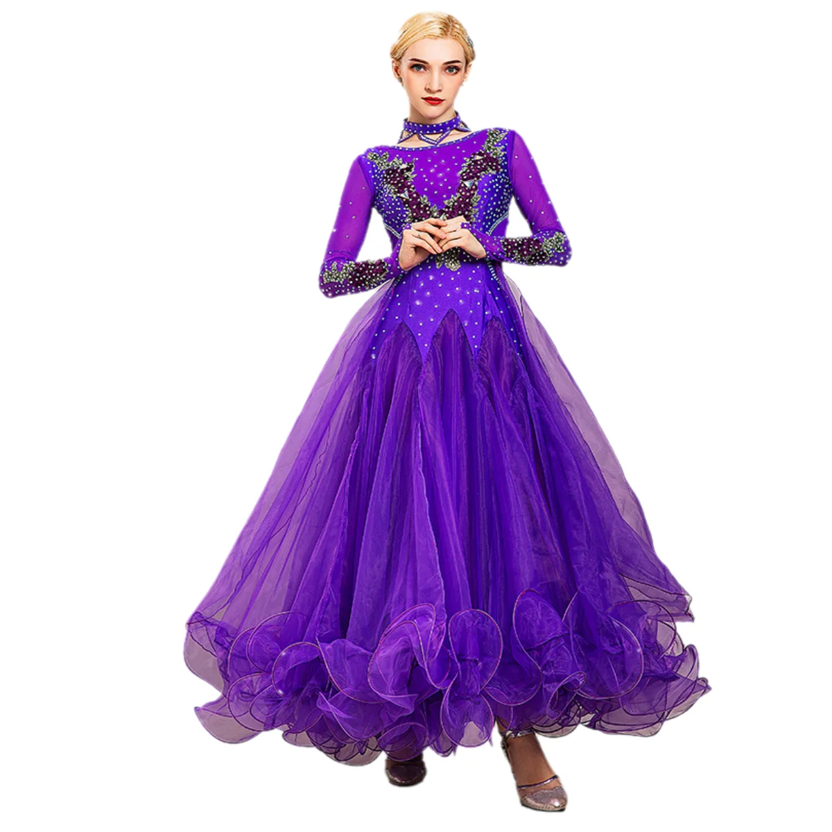 Lila Ballsaal Tanzkleid Ballkleid Lyrische Tanzkostüme Gelbes Walzerkleid Flamenco Spanische Tanzkleidung Ballkleid