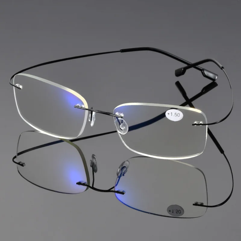 

Ultra Light Business Frame Reading Glasses Square Rimless Presbyopia Eyeglasses High Definition Eyeprotection Glasses To +4.0