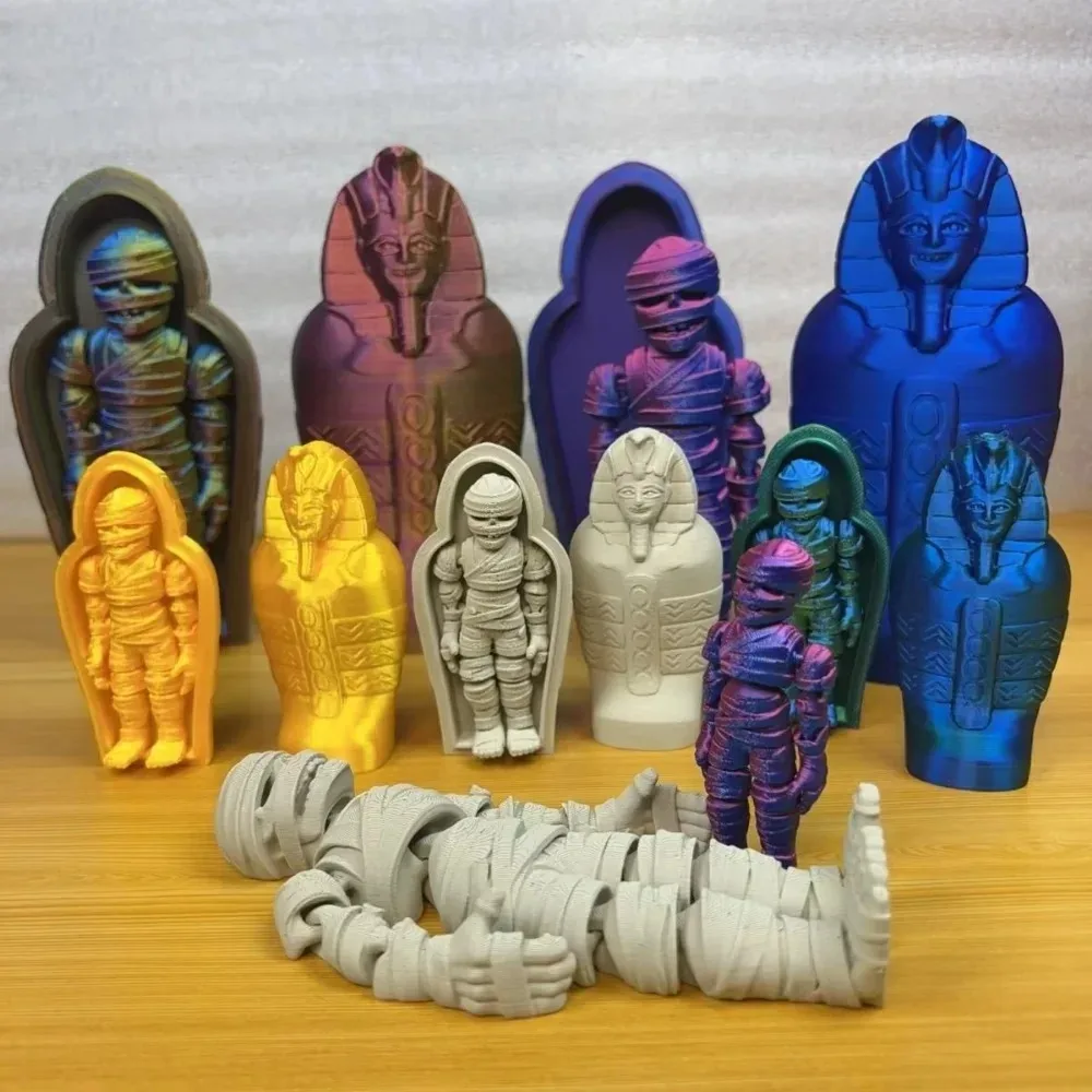 3D Printed Toy Model Mummy Decorative Gifts Egyptian Pharaoh Decorative Ornament Realistic Movable Mummy + Sphinx Set