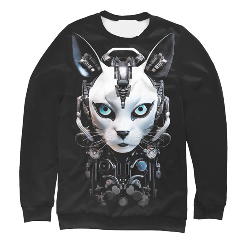 Mechanical Cat Sweatshirt For Men Clothes Round Neck Sweatshirt Technology Style Design Fashion Novelty 2025 Spring Solid Hoodie