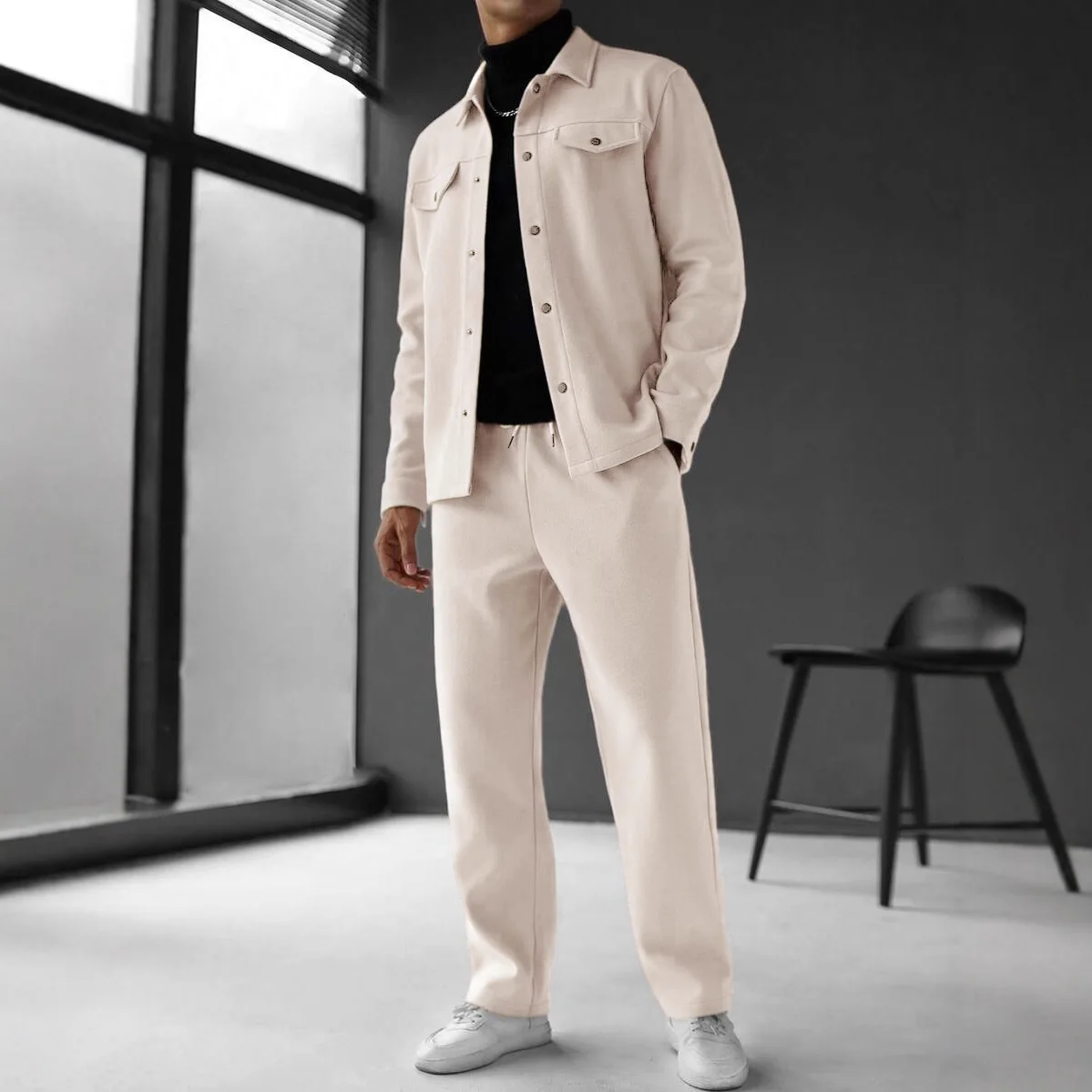 

Men's Spring/Summer Open-Back Casual Jacket And Loose-Fitting Pants Two-Piece Suit Set with Long Sleeves for Commuting