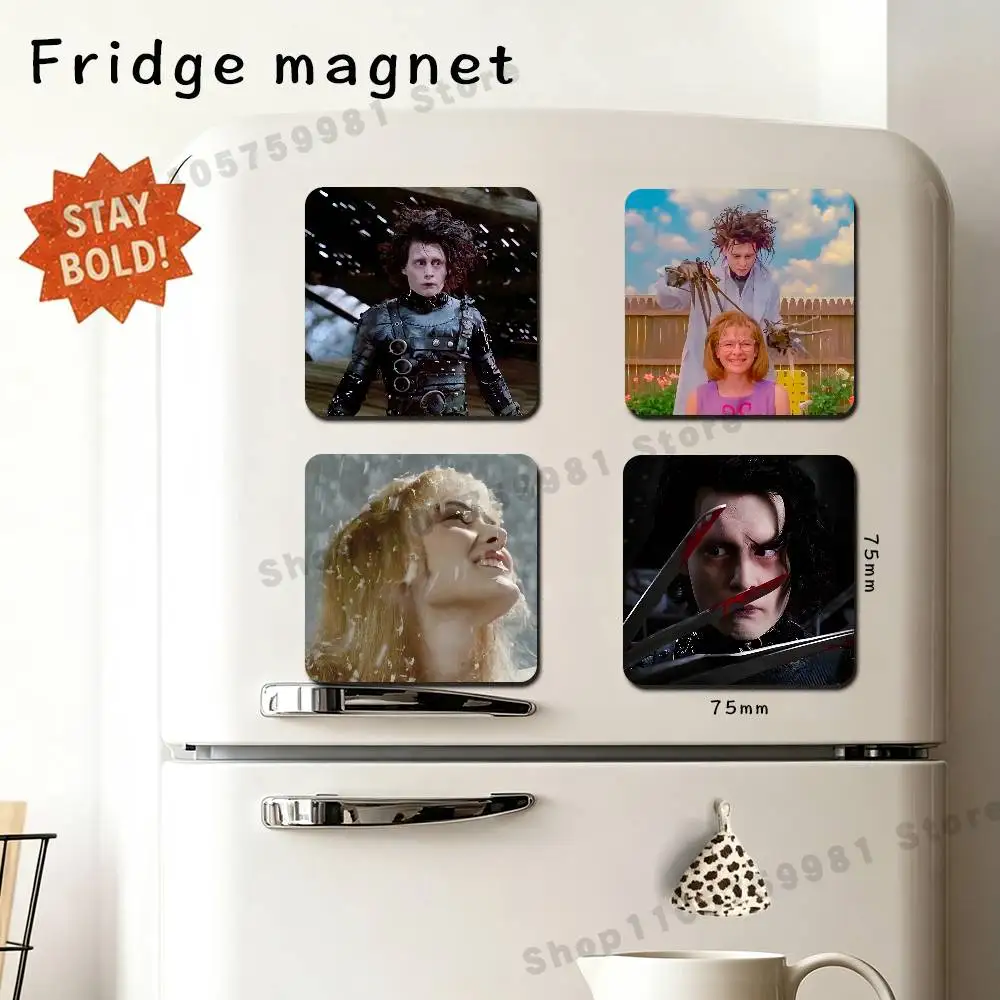 E-Edward S-Scissorhands Square Acrylic Fridge Magnets Tiles Refrigerator Decor Home Decoration Craft Gift Accessories