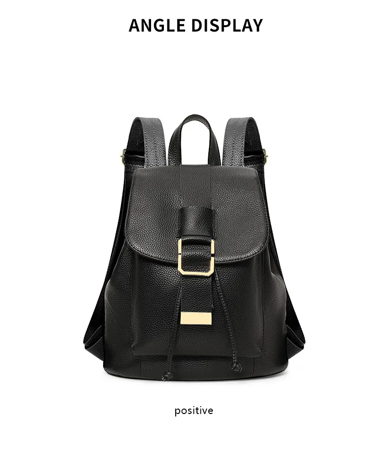 Damen-Rucksack aus genarbtem Leder, Mini-Rucksack mit Kordelzug und goldener Schnalle, lässiger Tagesrucksack für Damen, ideal für Arbeit und den täglichen Gebrauch – Detail 9