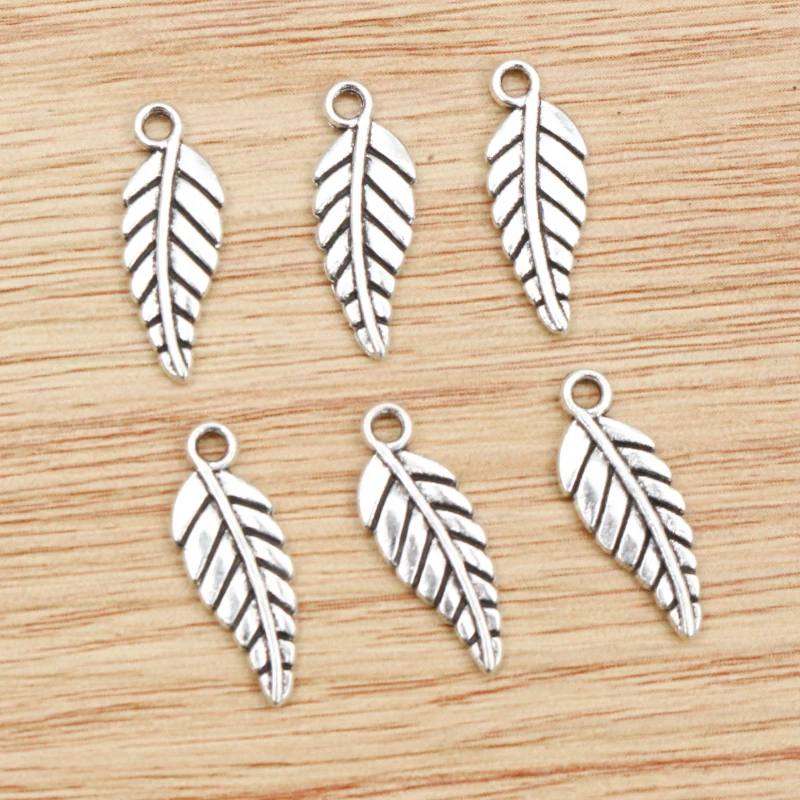 40 sztuk 19x6mm Antique Silver Plated liść styl ręcznie robiony wisiorek: DIY dla bransoletka naszyjnik