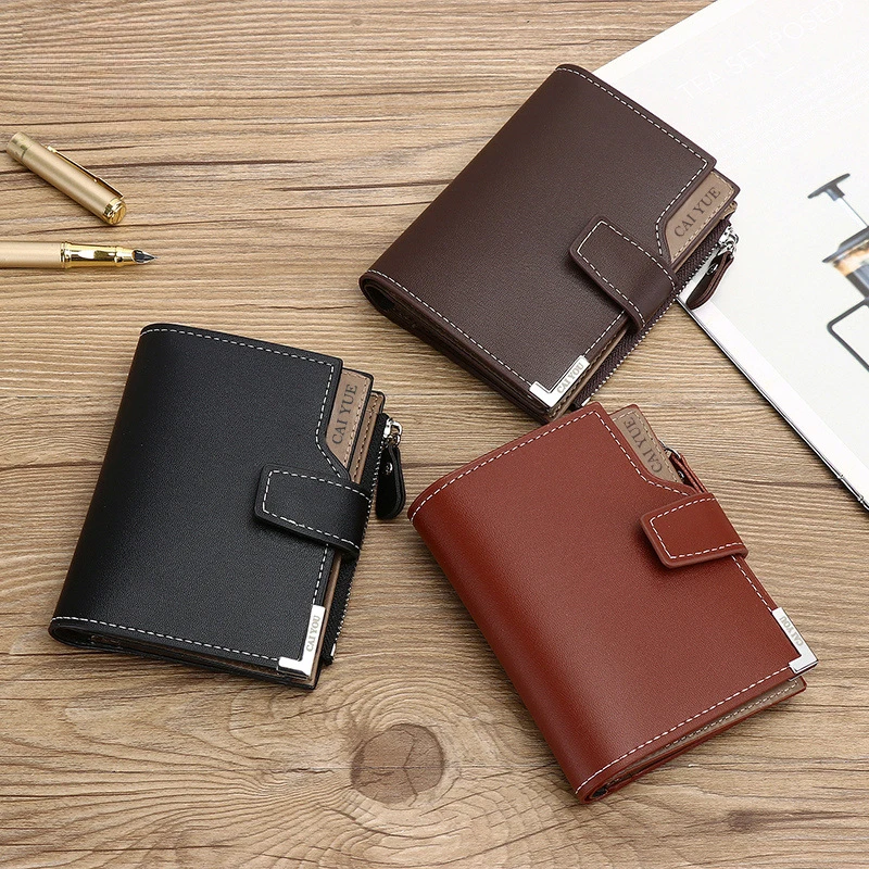 Custom Name Short Luxury Men Wallets Engraved Name Men's Purse Zipper Coin Pocket Card Holder Personalized Gift for Him Birthday