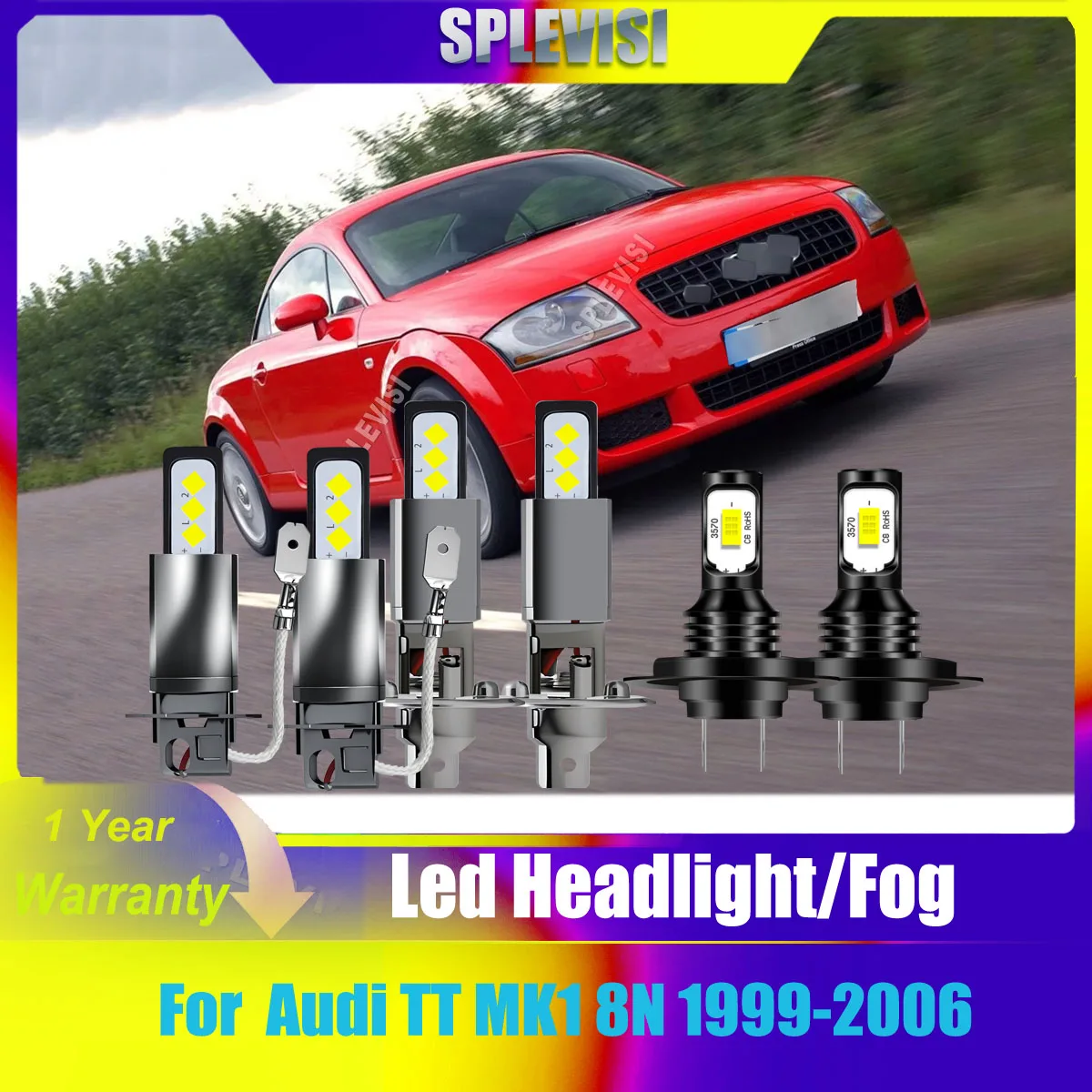 9-16v LED 6000K HID White Car Headlight Fog Lights Nighttime Illumination for All Road Conditions For Audi TT MK1 8N 1999-2006