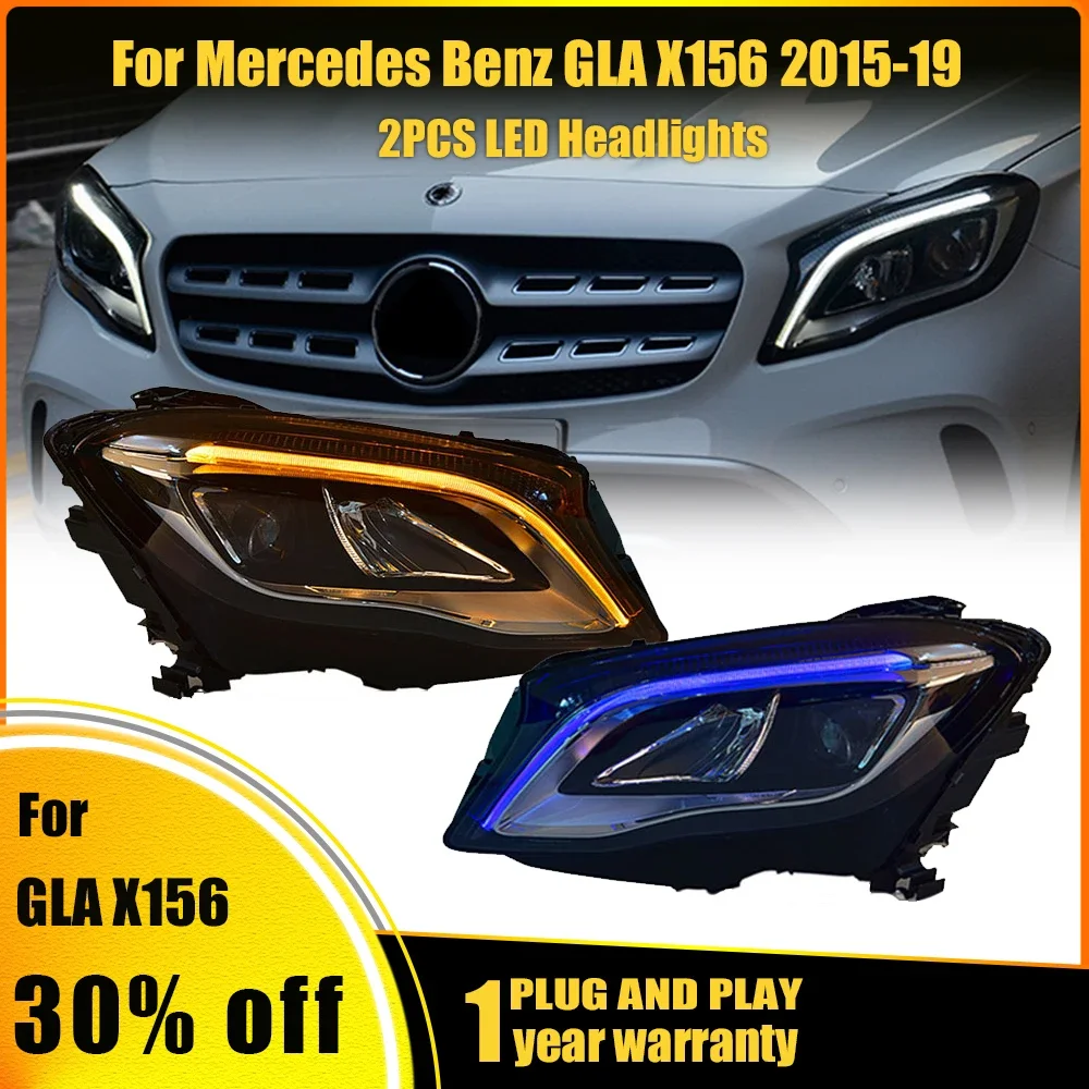 

2 шт. фара для Benz GLA X156, светодиодная фара 2015-2019, фары GLA300 DRL, указатель поворота, дальний свет, линза проектора «ангельский глаз»