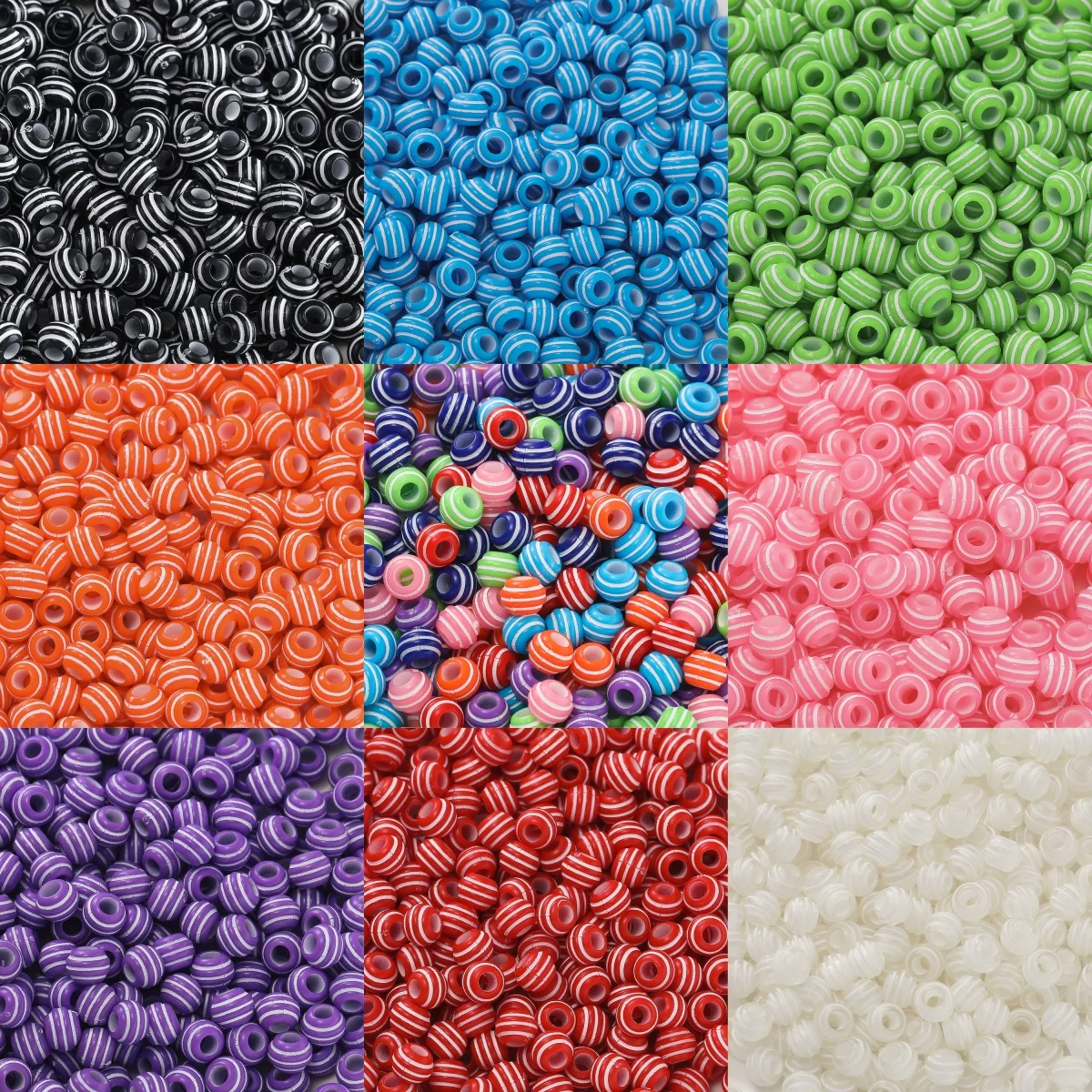 50pcs 10mm Round Acrylic Beads Stripe Spacer Beads for Jewelry Making Children Handcraft Department DIY Bracelet Accessories