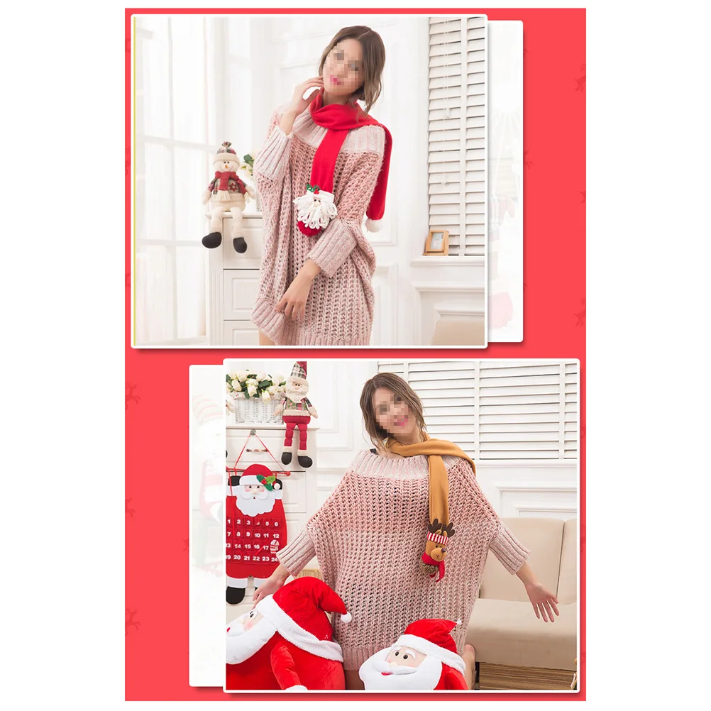 

Scarves for Winter Christmas Elk Design Thick Warm Soft Knit Unisex Long Style Neckwear Gift for Family Friends Holiday Party