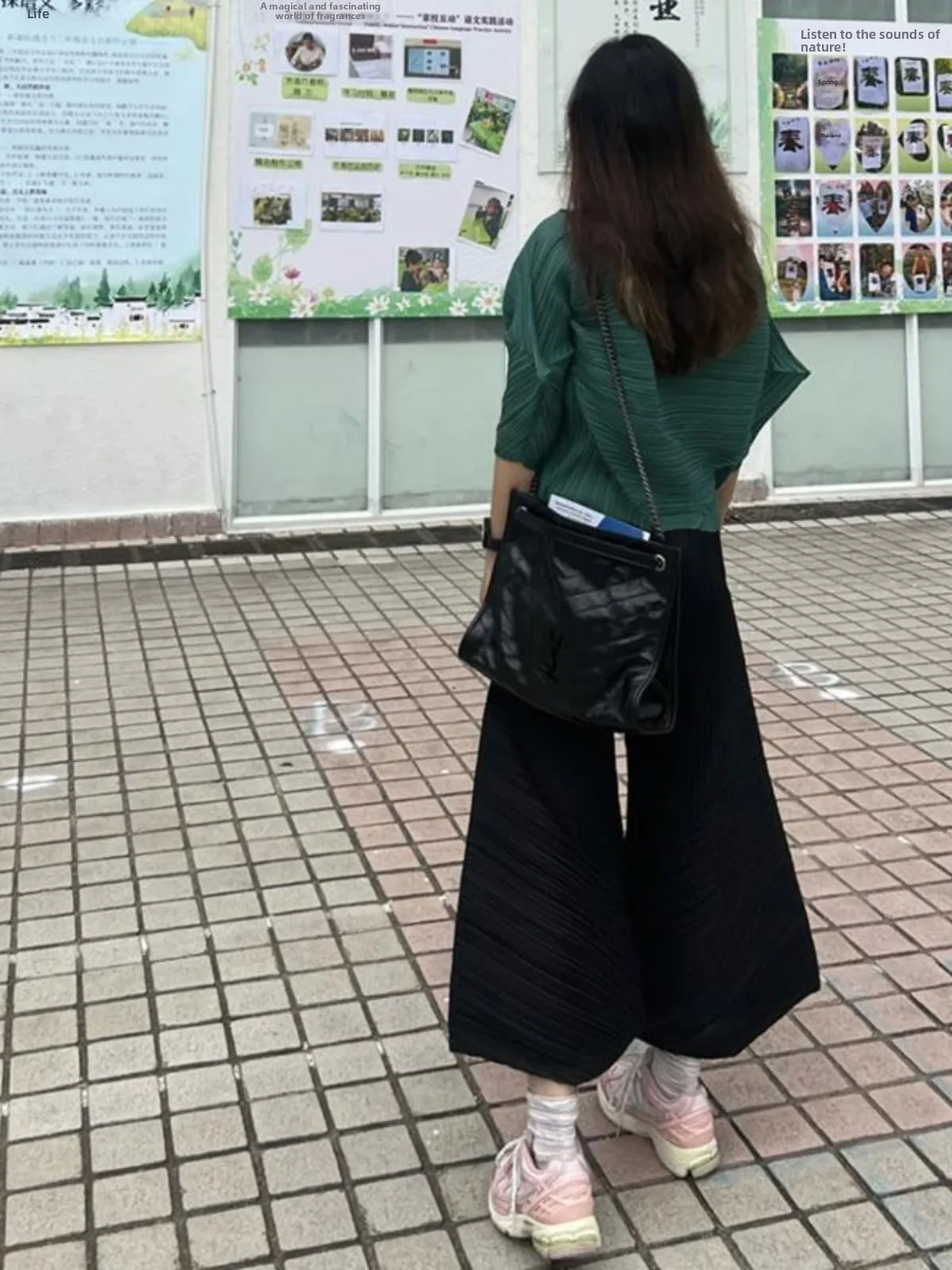 Womens Folded Wide Leg Pants Asymmetrical Eight Nine Length Casual Trousers Street Sle l Waist Polyester Fiber