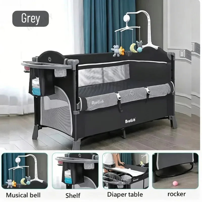 IMBABY Multifunctional Portable Baby Crib, Newborn Rocker Kids Cradle Bed with Diaper Table Suitable for 0-6 Years Old Children