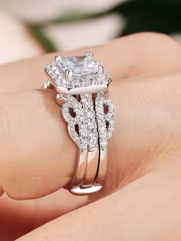 Newshe 925 Sterling Silver 3Ct Wedding Rings Set for Women Princess Cut Engagement Ring Open Enhancer Band Cubic Zircon Jewelry