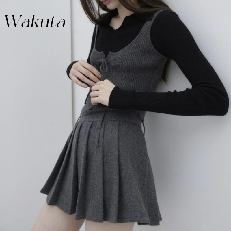 Wakuta Spring Autumn Korean Style Chic Sweet Spicy Design Knitted Vest Fashion Slim Fit Pullovers Female Clothing Кофта Женская