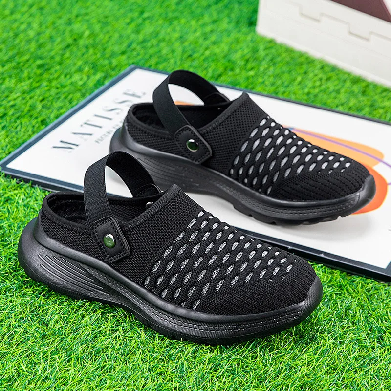 

2025 Summer Men's Shoes Breathable Slippers Elderly Walking Shoes Breathable Half-Slip Round-Toe Sandals Elderly