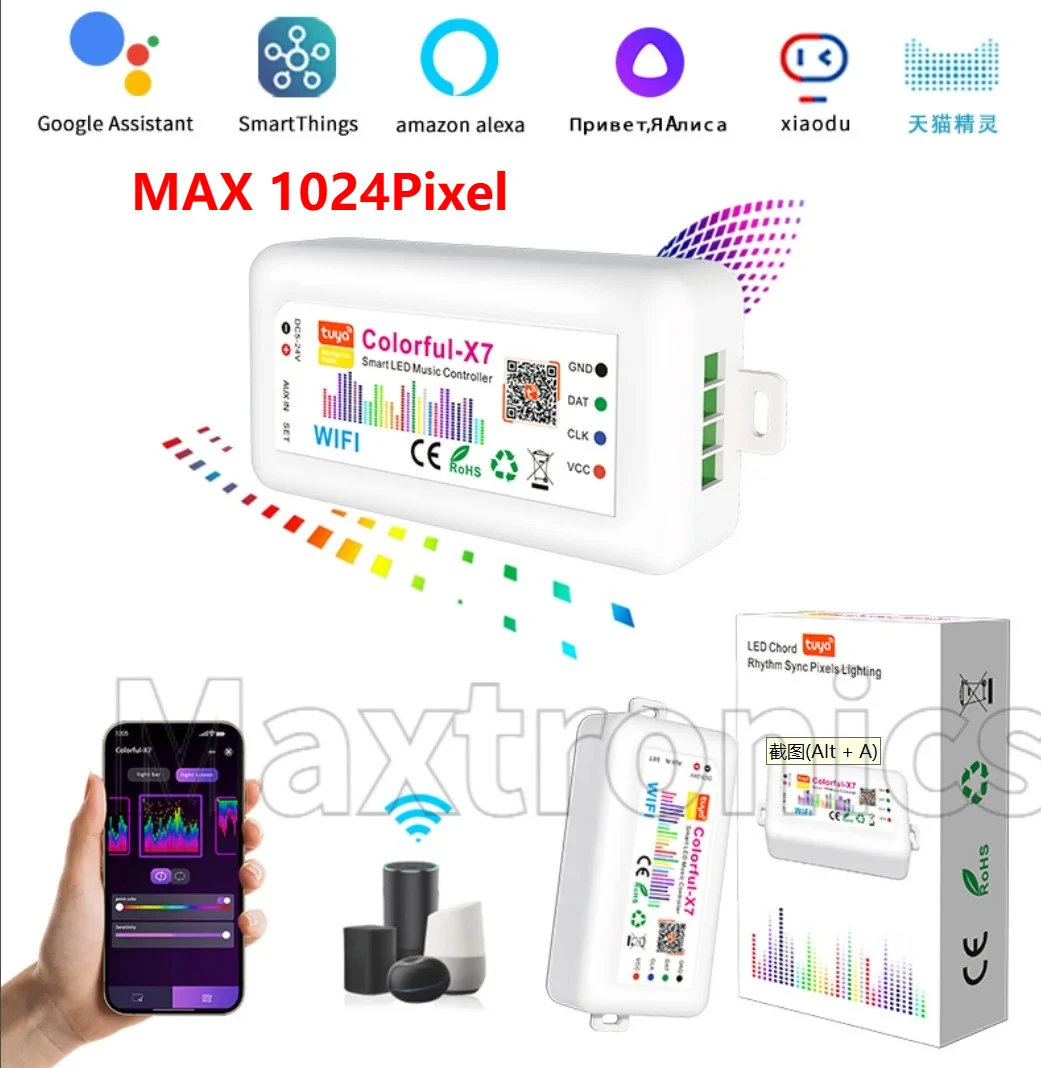 HOt Colorful-X7 TUYA Wifi/ BT Music Led RGB Strip Controller DC5-24V Smart App Control For WS2812B WS2811 SK6812 LED Strip Lamp