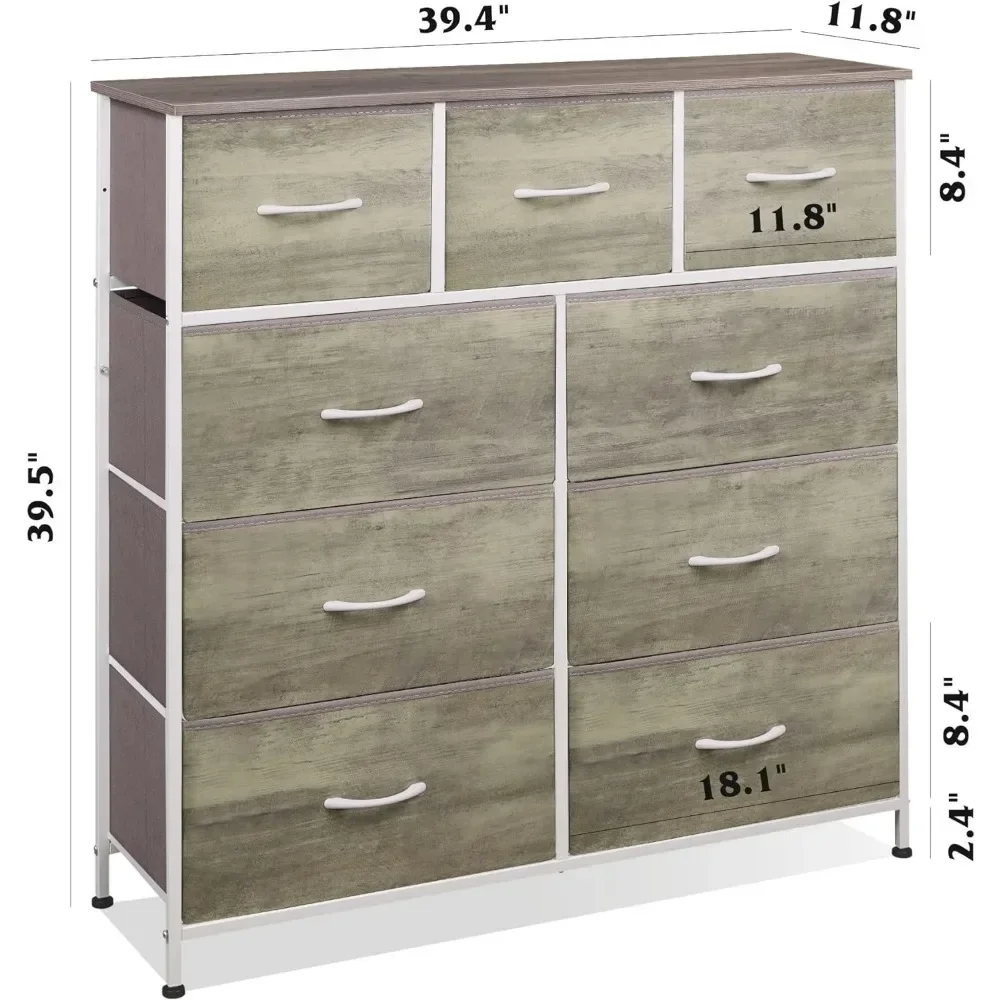 Dressers for Bedroom Furniture Fabric Storage Tower for Bedroom Makeup Table Steel Frame 9-Drawer Dresser Closet Toiletries Desk