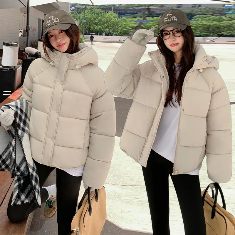 Women Parkas Short Coats Hooded Zipper Jackets Solid Casual Thick Warm Y2k Streetwear Elegant Jacket Work Autumn Winter 2025