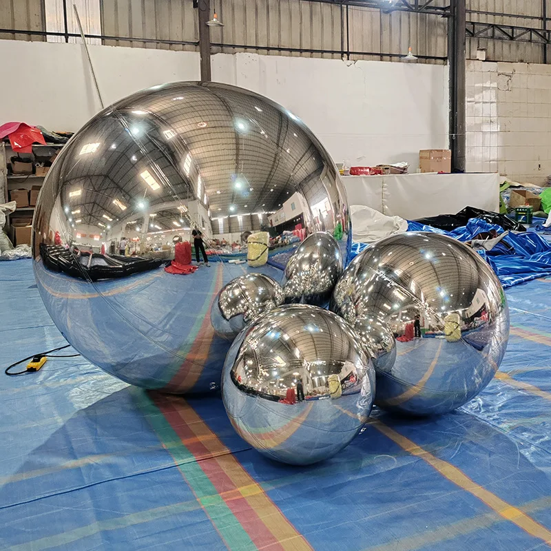 Colorful inflatable mirror ball,reflective ball scene,stage layout,shopping mall beauty display, hanging air model outdoor
