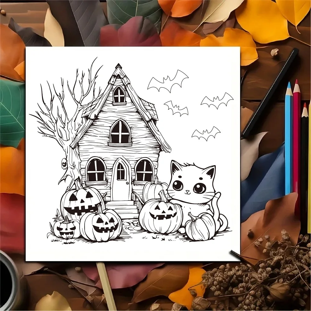 Cozy Halloween Bold And Easy Coloring Book  For Adults and Teens Stress Relief Creative Fun Activity Book Gift