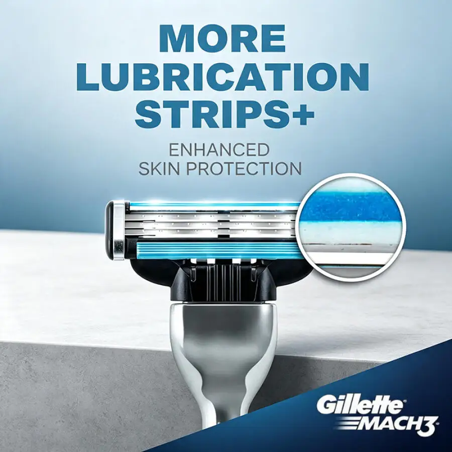 Gillette Fengsu 3 GLB308 Rasierkopf 4/8er Pack mit 3 Klingenlagern für Langanhaltende Schärfe und Hautfreundliche, Sanfte Rasur – Detail 5