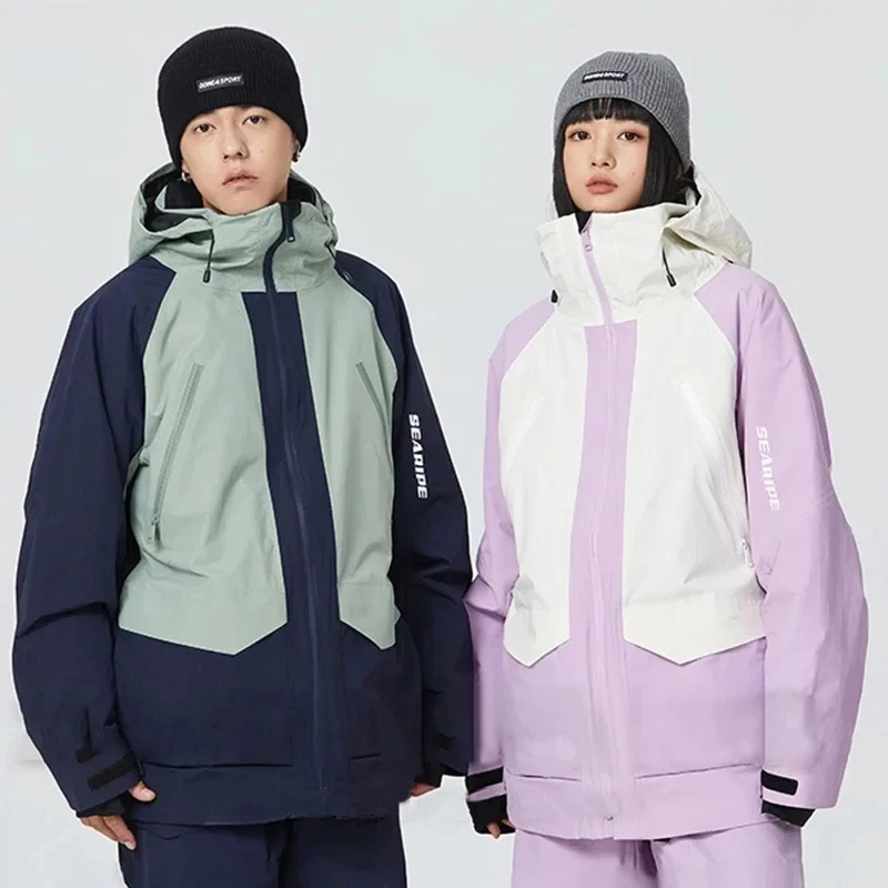 Veste de ski imperméable à capuche avec fermeture éclair pour homme et femme, vêtements de motoneige, sports de plein air, chaud, nouveau, 2025, 506