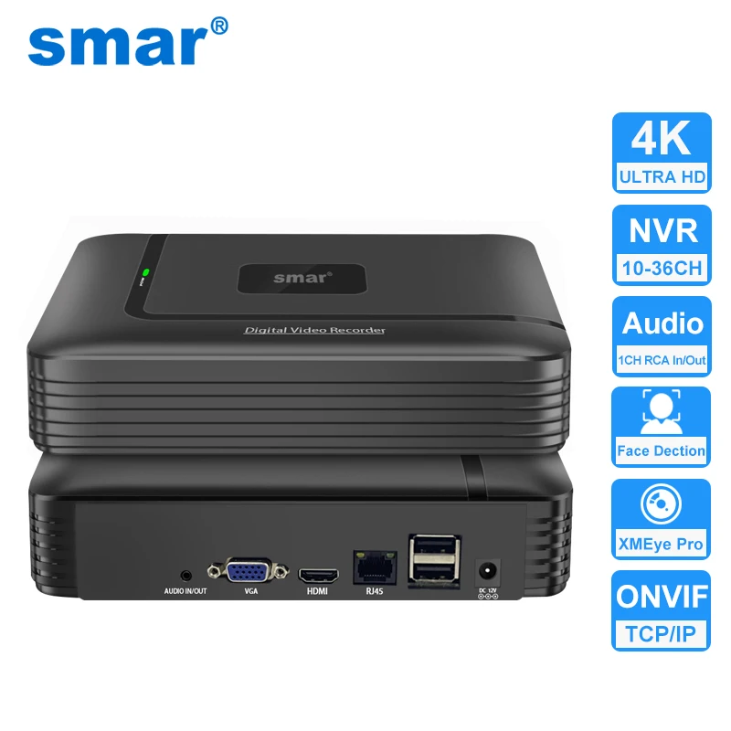 Smar H.265 NVR 9CH 16CH 32 CH CCTV Network Video Recorder Support Face Detection Email Alart Video Recorder 4k NVR Support Onvif