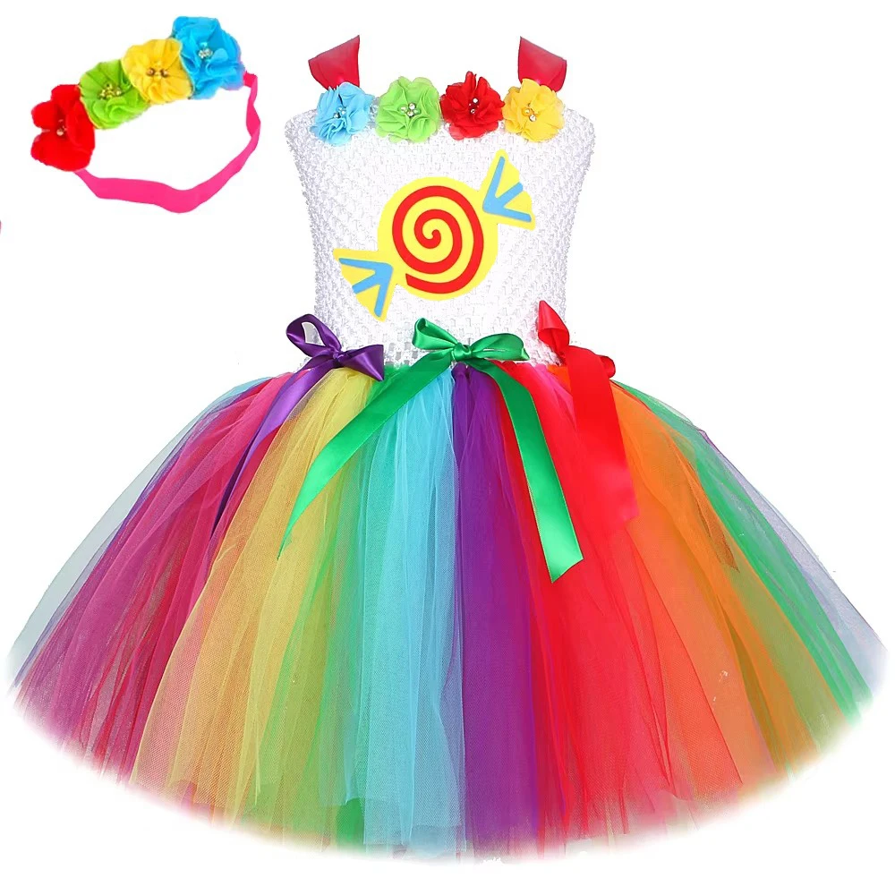 Flowers Rainbow Lollipops Costumes for Girls Candy Lolly Ballet Tutus Dress for Kids Candyland Birthday Clothes New Years Outfit