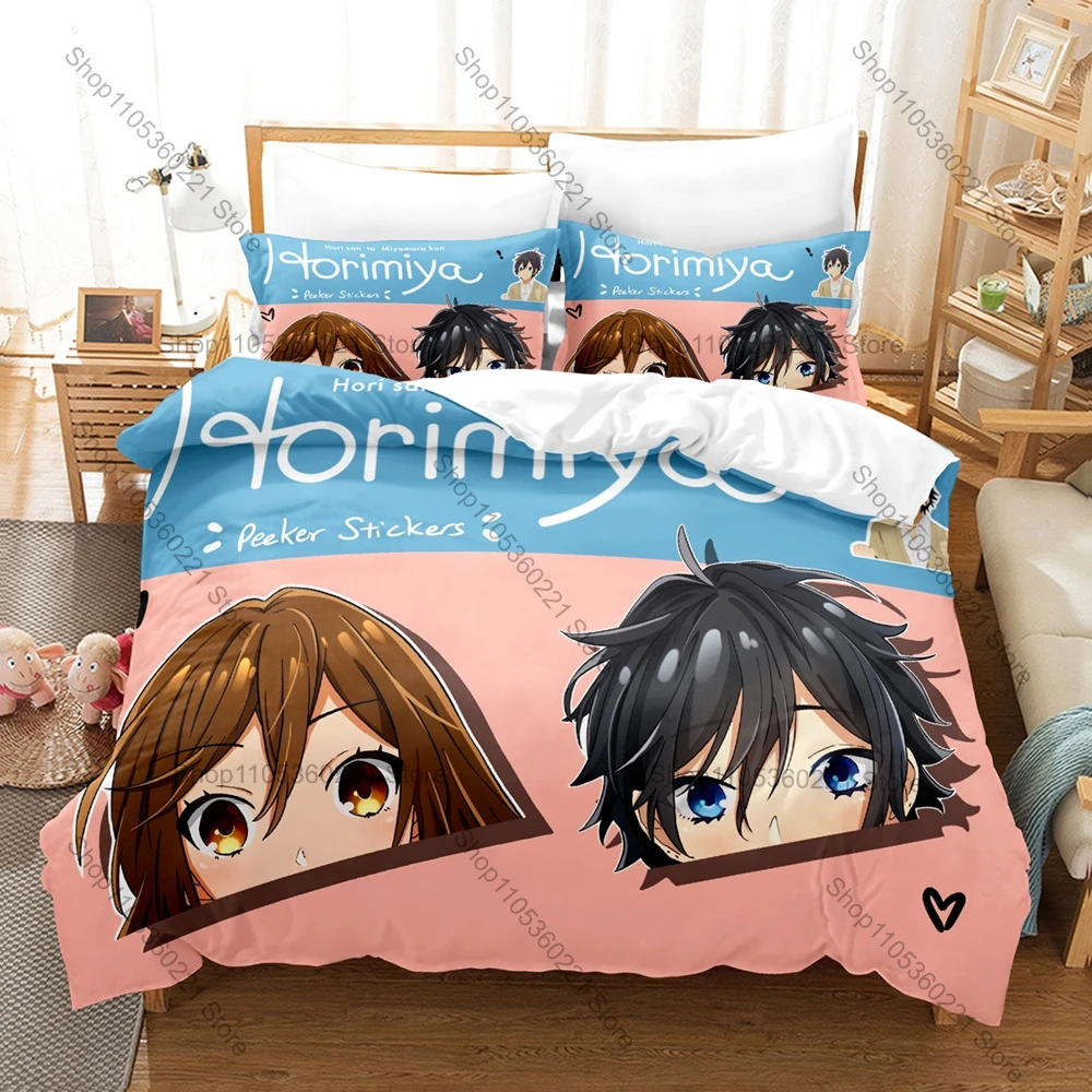 

Japanese Anime Horimiya Bedding Set 3Pcs Kawaii Character Printed Duvet Cover Set Bedroom Decor Gift For Fans