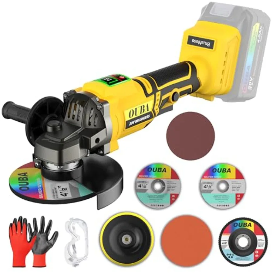 

Cordless Angle Grinder Power Tools Compatible with Dewalt 20V Max Battery Grinder Tool Brushless Motor with LED 3 Variable Spee