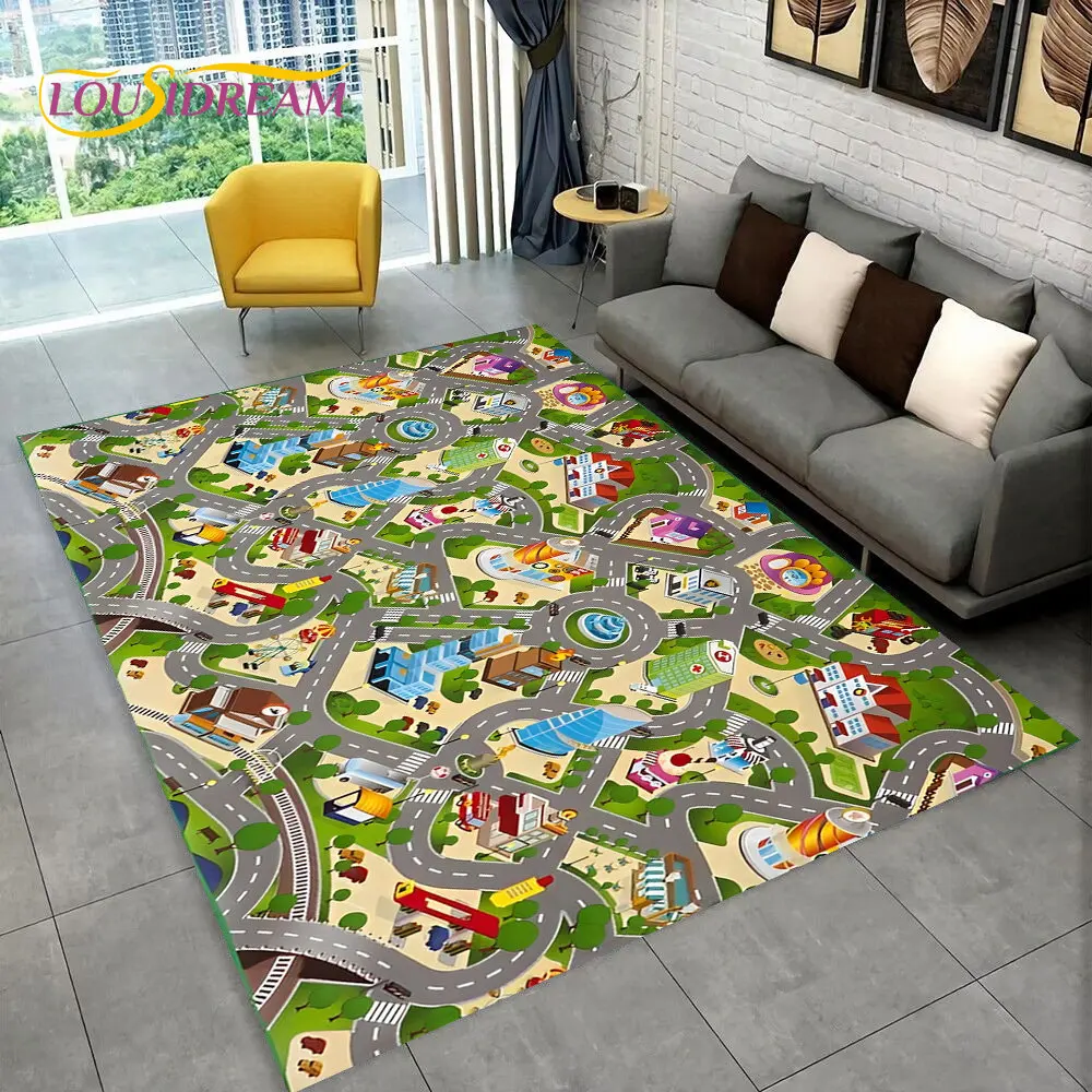 Child Playmat Highway Simulated City Traffic Playroom Area Rug,Carpet for Home Living Room Bedroom Sofa ,kids Non-slip Floor Mat