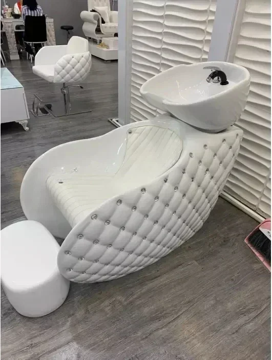 Salon Furniture Pink Shampoo Bed Fiber Glass Backwash Unit Crystal Hair Washing Chair for Barber Shop