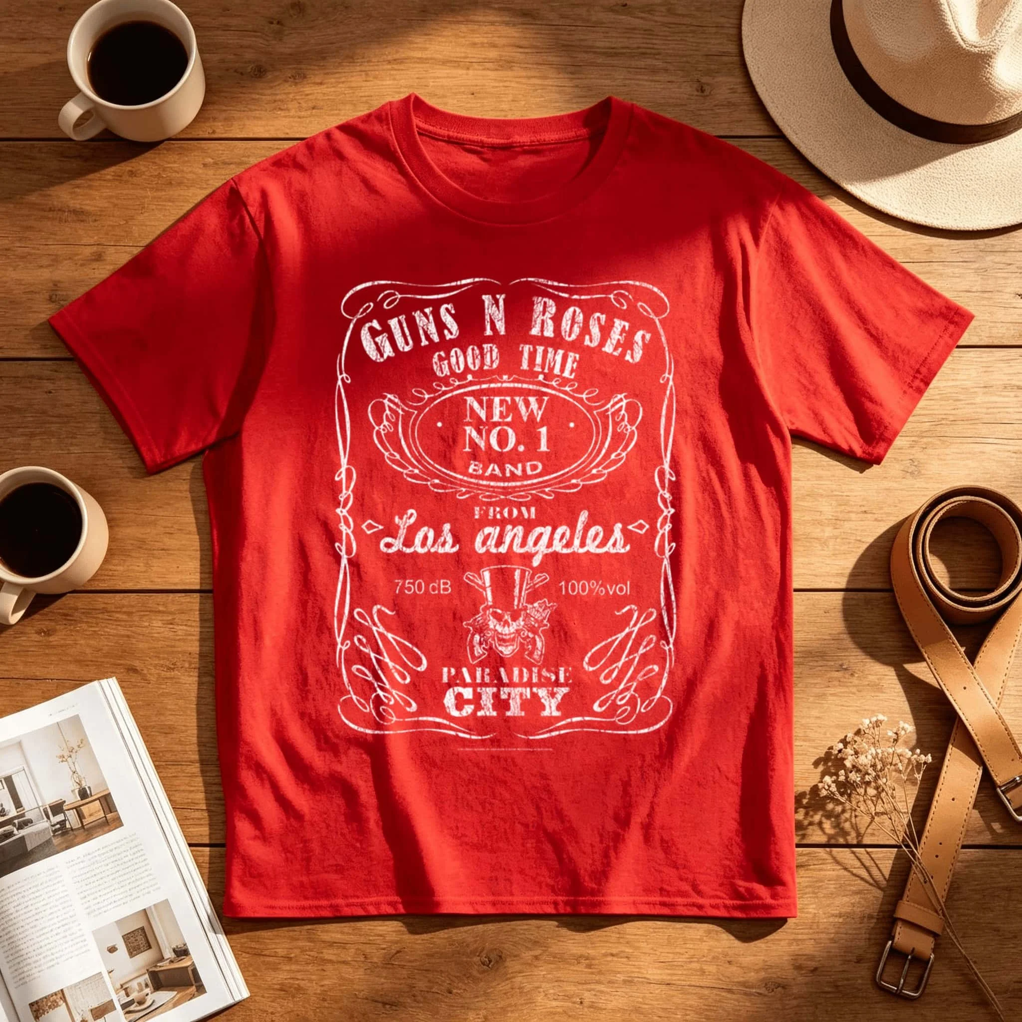 Neon Style Guns N Roses Retro Art Poster Trendy Harajuku Style Fashion Tee