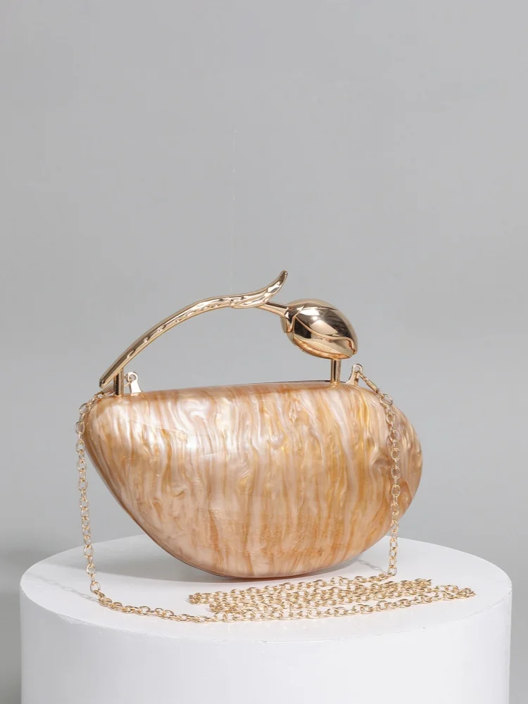 New Oval Marble Shell Acrylic Box Clutch Evening Bag Elegant Bouquet Handle Design Wedding Bridal Handbag Female Party Purse