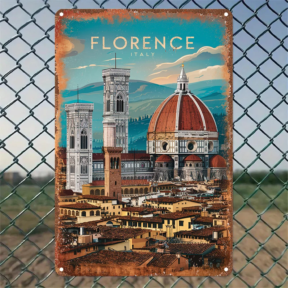 Vintage Florenz Italien Metallblechschild, Aluminium-Wandkunst für Zuhause, Schlafzimmer, Restaurant, Bar, Café, Schule, Bibliothek, Tür, Gar