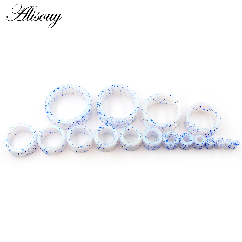 Alisouy 2PC Ear Tunnels Plugs Earrings Expander Stretching Blue Dot Ultra Thin Soft Silicone with Spot Gauges Ear Skins Tunnel