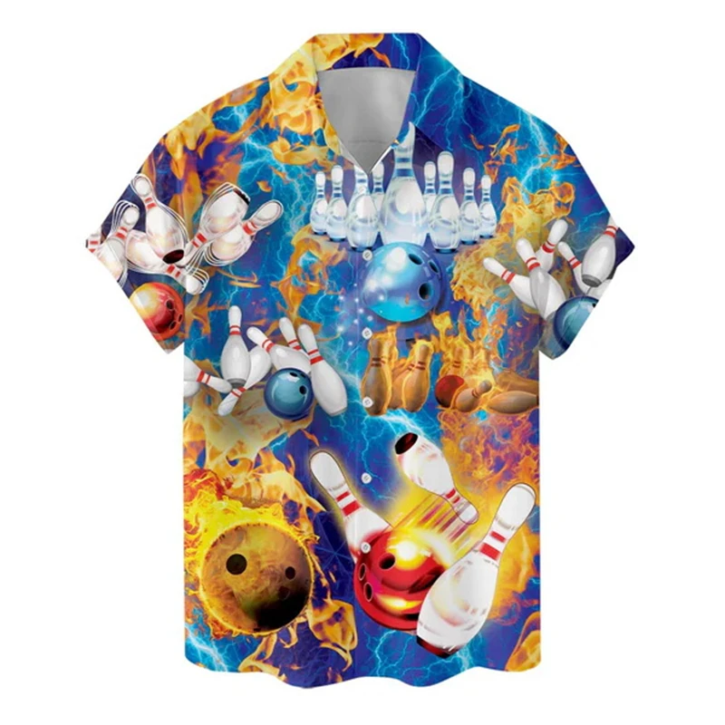 

Colorful Neon Bowling Ball Printed Shirt New Hawaiian Men's Shirts Loose Size Lapel Collar Men's Clothing Casual Unisex Y2k Tops