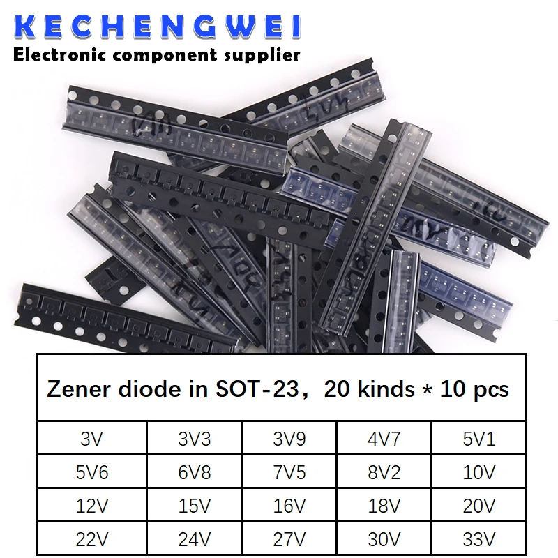 Zener diode in SOT23 package 20 kinds * 10 pcs =200pcs Samples ki KIT