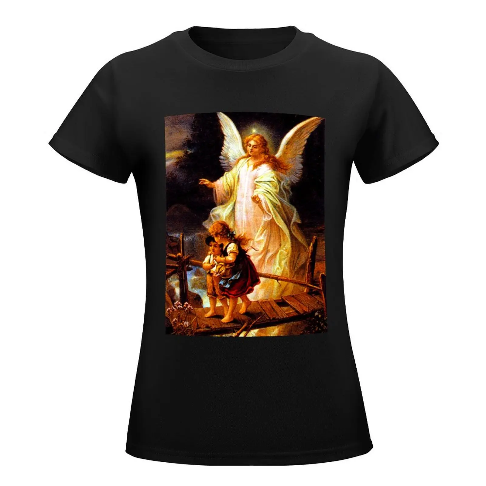 GUARDIAN ANGEL AND CHILDREN VINTAGE COLOURED T-Shirt blanks hippie clothes anime clothes customs Women's cotton t-shirt