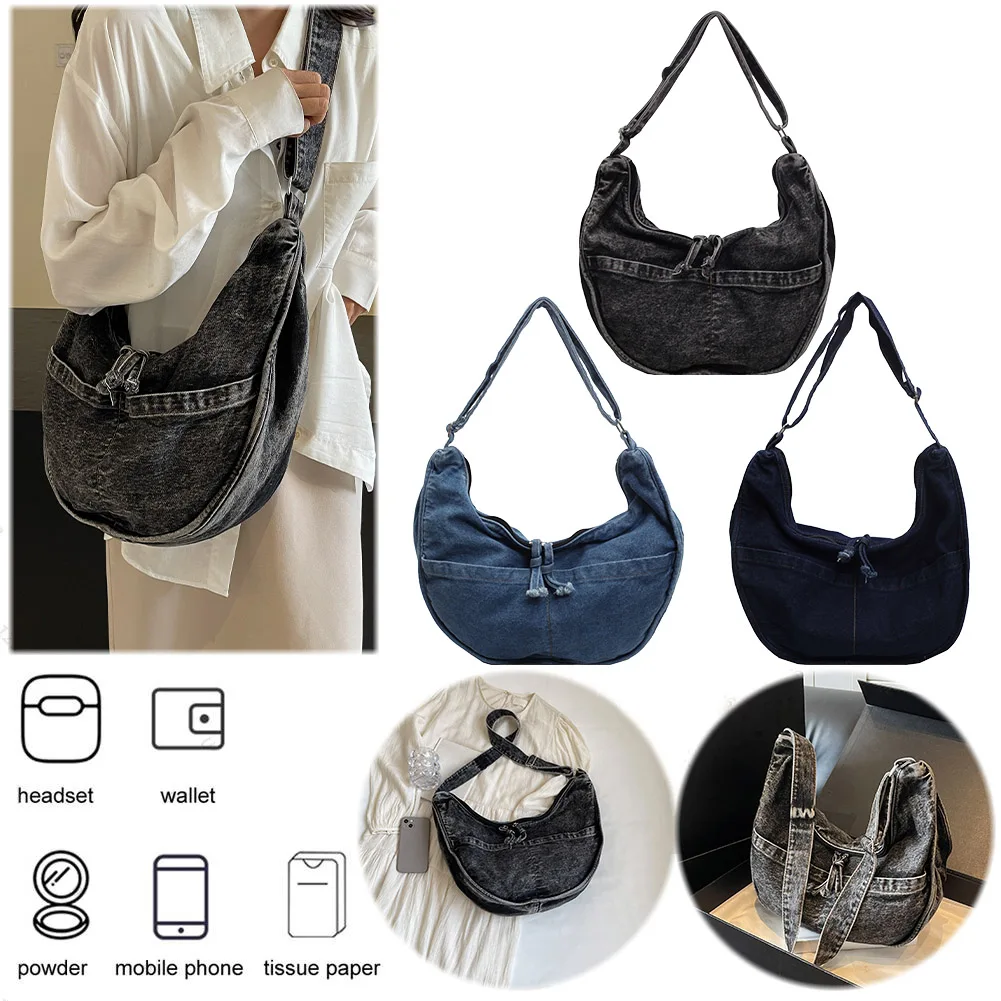 

Denim Crossbody Bag Casual Shoulder Bag Retro Tote Bag Vintage Jean for Women Work Shopping Travel