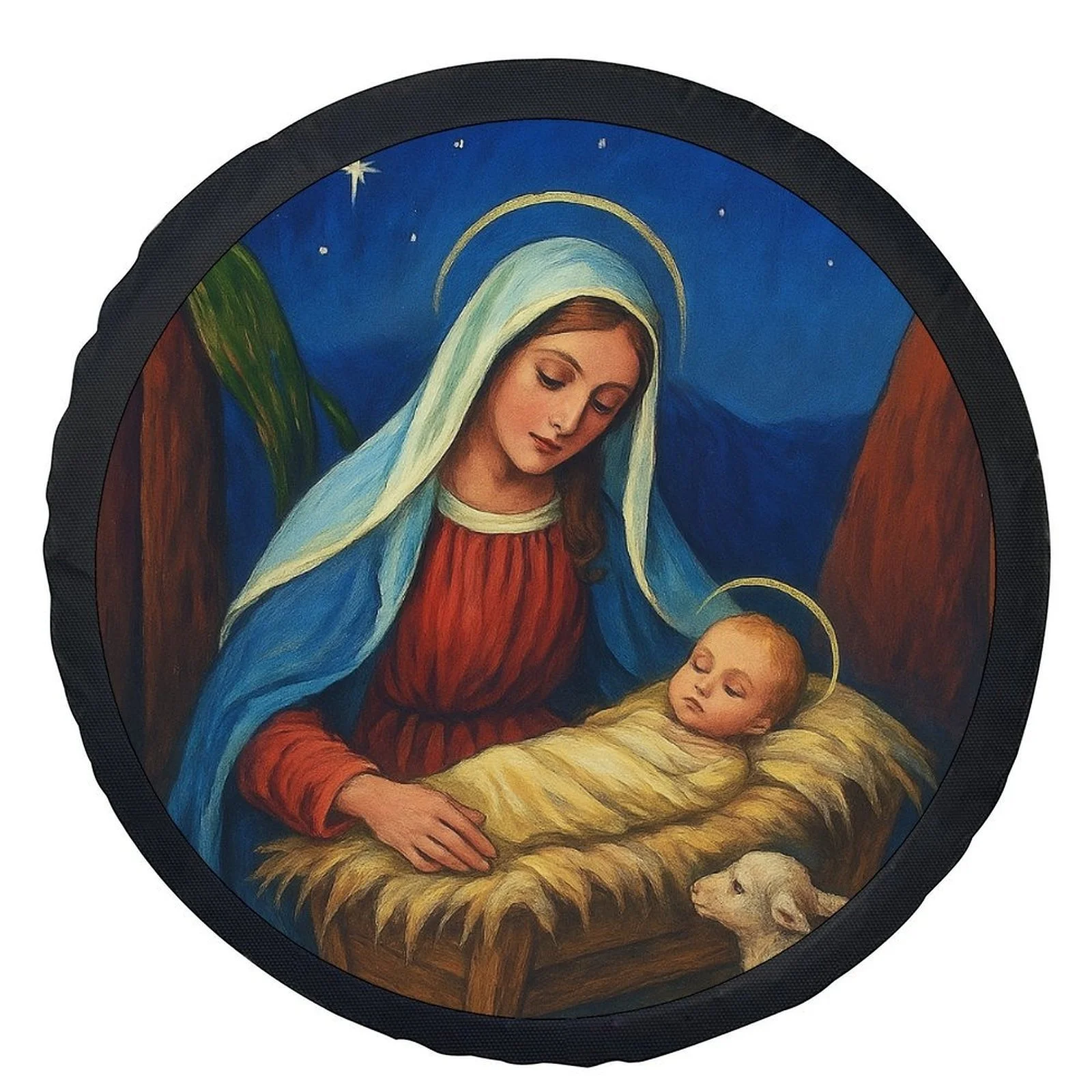 

Holy Night Virgin Mary Jesus Tire Cover Religious Christmas Wheel Protector Durable All-Weather Spare Tire Cover for SUV Truck