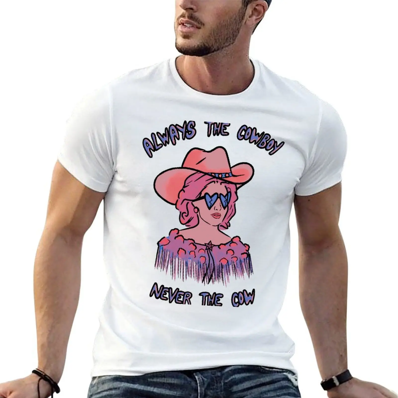 

CMAT Always The Cowboy Never The Cow - coral / blue T-Shirt t shirt man plain men t shirt cotton 100% T-Shirt