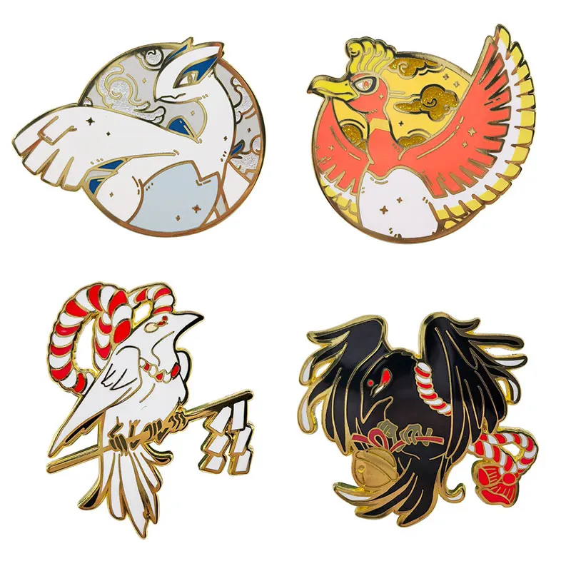 Anime Pokemon Enamel Pins Lugia Ho-Oh Pocket Monsters Metal Brooch Badge Fashion Jewellery Backpack Accessory Gifts