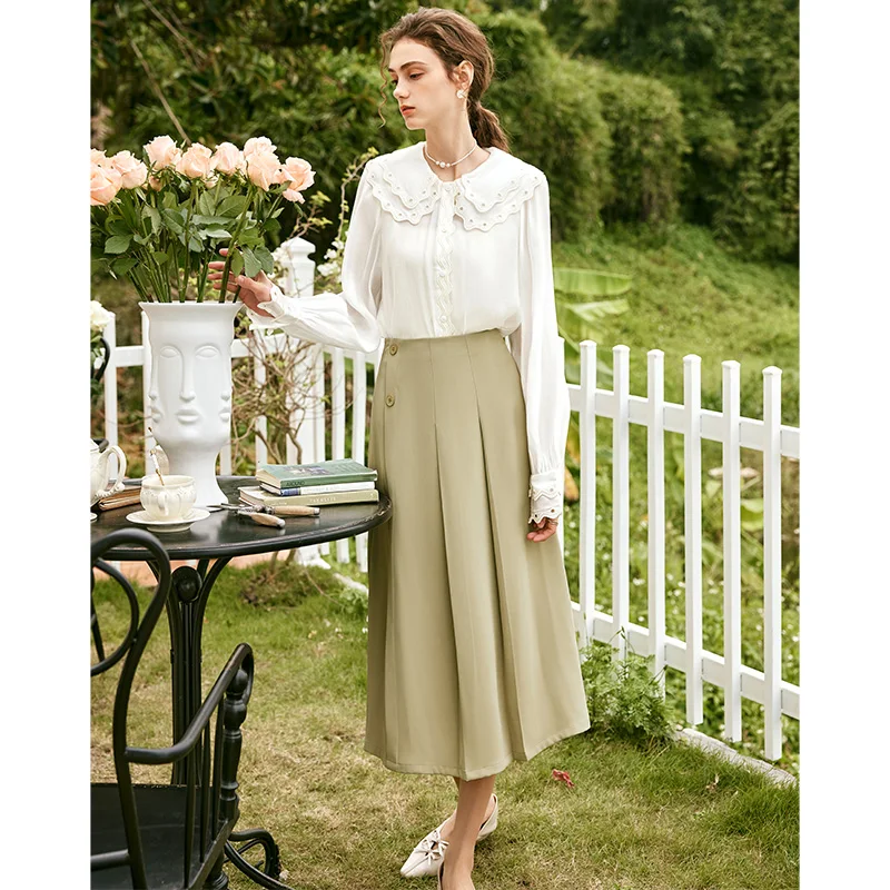 OLrain Oriel French Yellow-green Skirt Women's Autumn 2026 New High-waisted Medium and Long Umbrella Skirt O23CB69022
