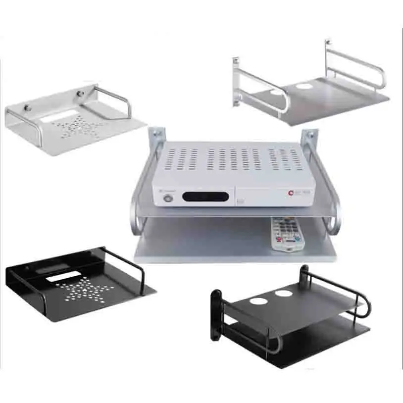 Black Wireless Wifi Router Shelf Storage Boxes Cable Power Plus Wire Bracket Aluminium  Wall Hanging Plug Board DIY Home Decor