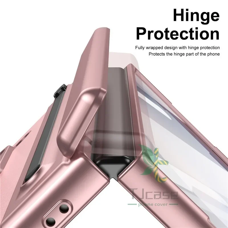 Покрытие S Pen Slot Шарнир Полностью кожаный корпус Чехол Smasung Glaxy Z Fold 6 5 4 3 Fold3 Fold4 Fold5 Fold6 Flass Чехол из передней пленки