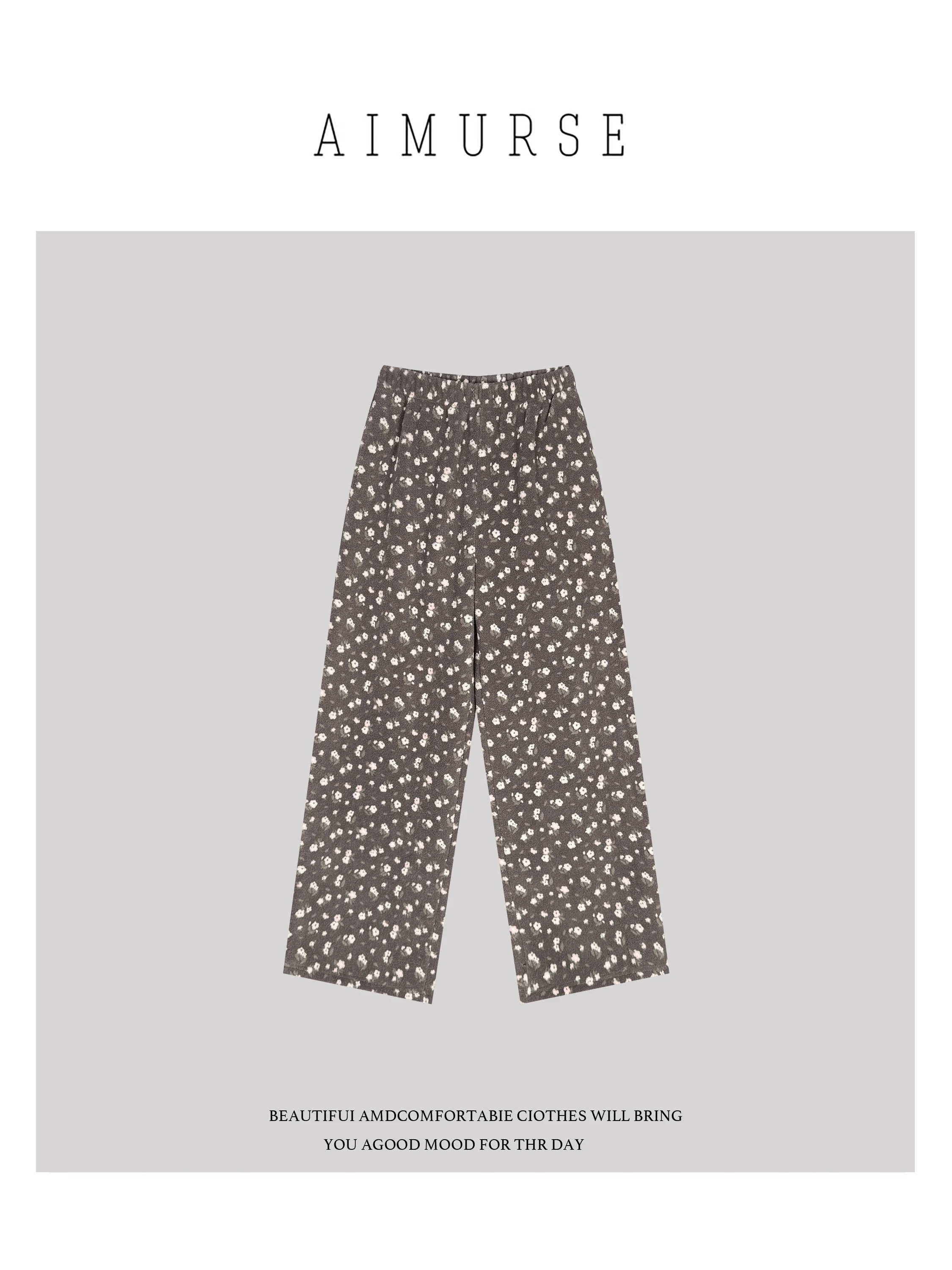 

Теплые повседневные брюки с цветочным принтом, прямой крой, на резинке, из полиэфирного велюра, для женщин, зимняя мода AM70295