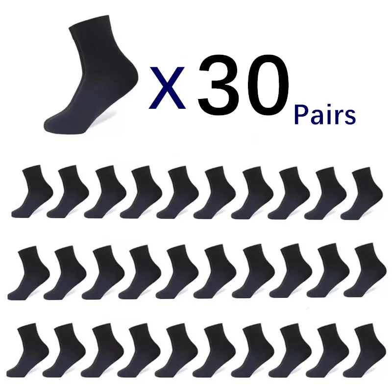 30Pairs/الرجال الجوارب الأعمال الأسود منتصف جوارب أنبوبية لينة الرجال البوليستر جوارب قطنية تنفس الصيف الخريف هدية الرجال الجوارب