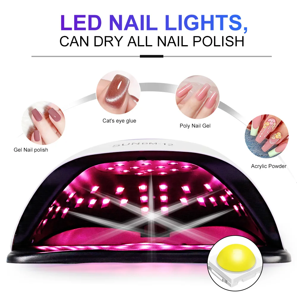 UV ランププロフェッショナル高速ネイルドライヤーネイルジェル硬化用 4 タイマーポータブルハンドル、自動センサー 42 ライトビーズ SUN BM12