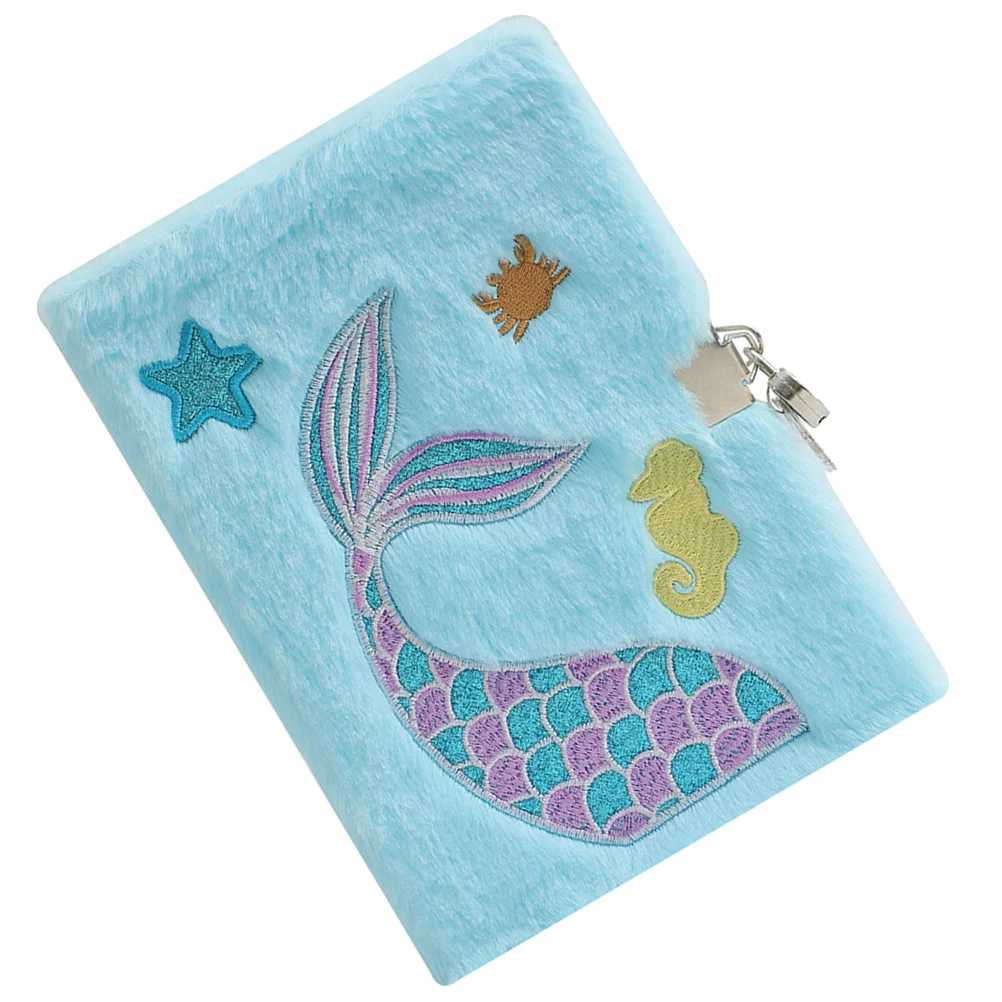 Girl Cartoon Plush Locked Notebook Mermaid Tail Diary The Lockable Fluffy for Notes Taking Paper Notepad with Travel