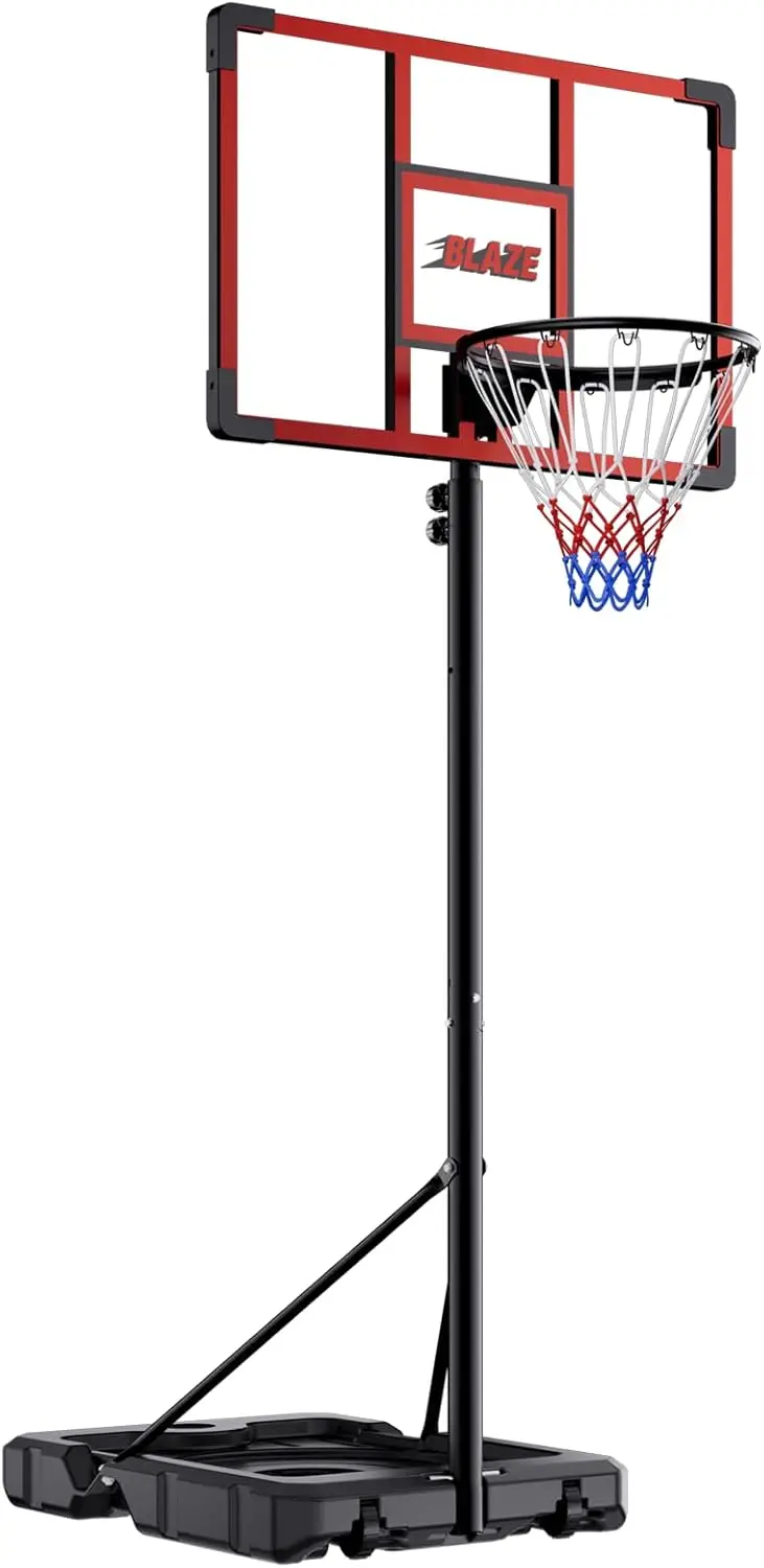 

32 Inch Portable Basketball Hoop, Adjustable Height 4.1-8.5FT for Kids Teens Outdoor Play with Fillable Base & Weight Bag